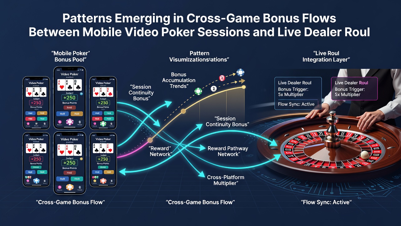 Darstellung von Datenströmen und Bonusmustern zwischen Video-Poker und Live-Roulette auf mobilen Geräten